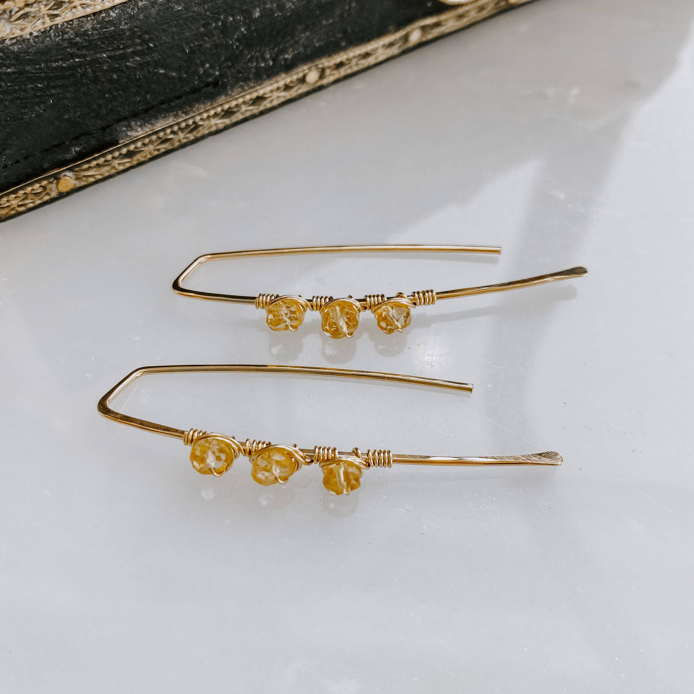 Threader Earrings with citrine