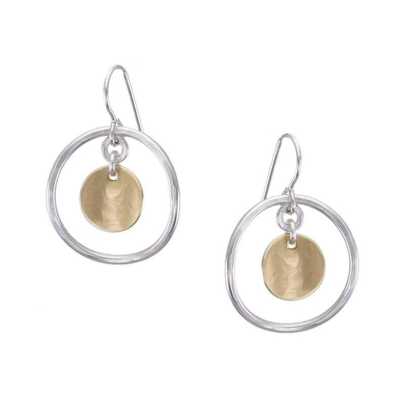 Small Hammered Ring with Curved Disc Wire Earrings by Marjorie Baer, handcrafted jewelry made in California