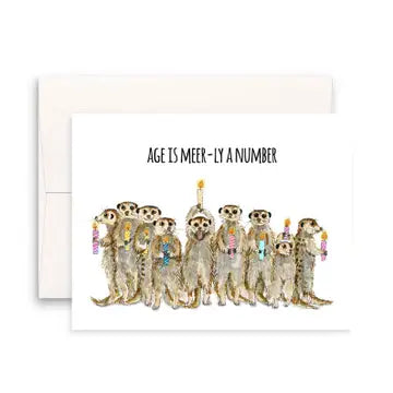 Lemur's with birthday candles Age is meer-ly a number Greeting card