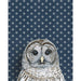 Whimsical Barred Owl Dark Blue Fine Art Print, hand-signed and ready to bring a smile to little ones while they sleep under the watchful gaze of this artsy owl!