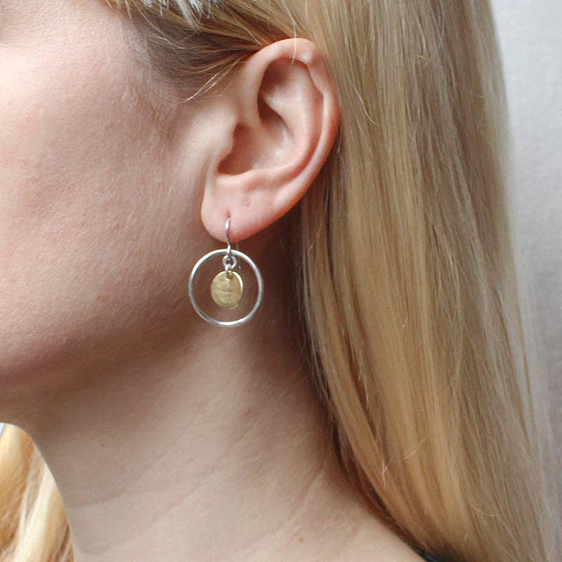 Small Hammered Ring with Curved Disc Wire Earrings by Marjorie Baer, handcrafted jewelry made in California