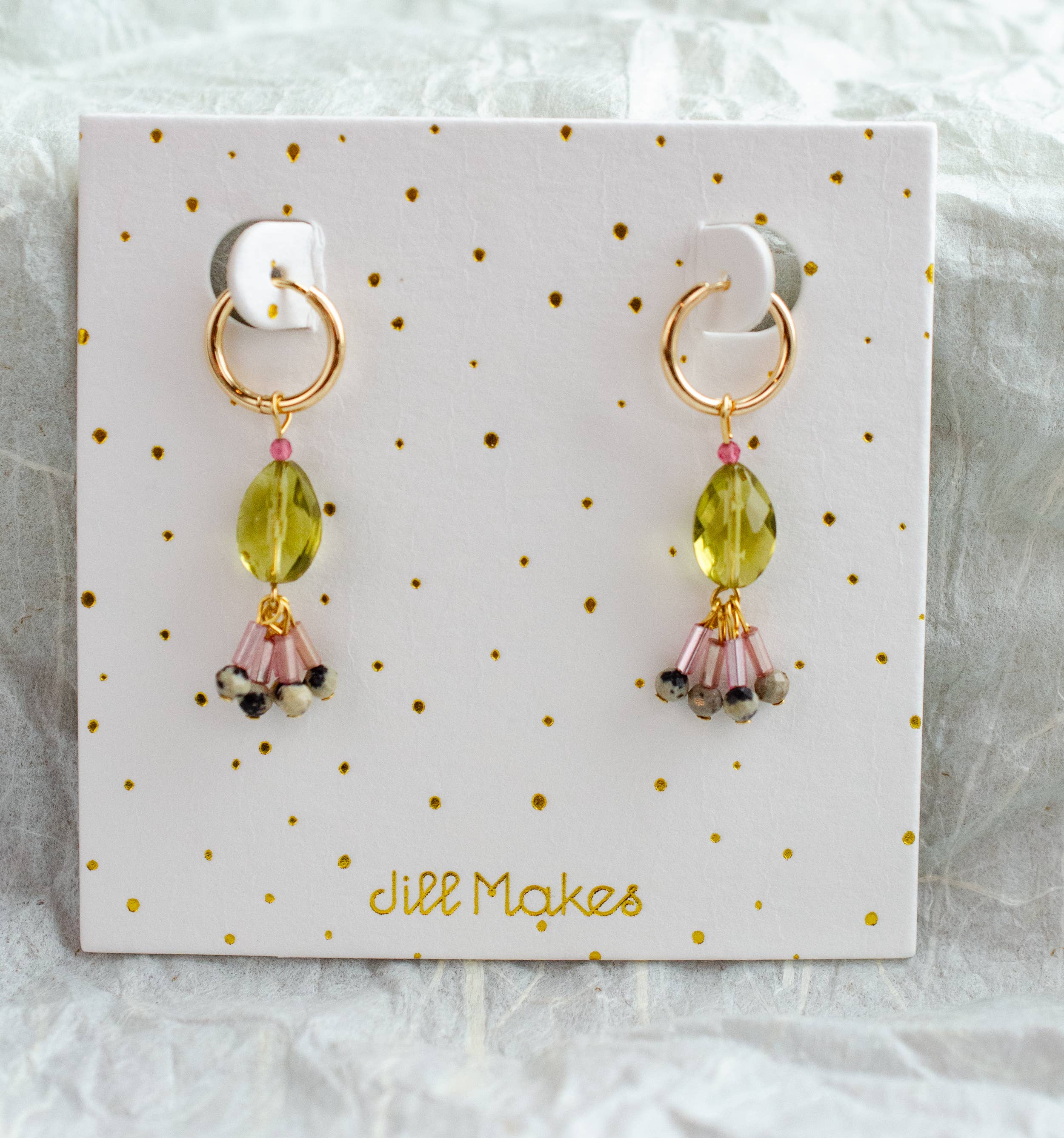 Green Quartz Gemstone Hoop Dangle Earrings