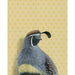Framed art print of a quail on a yellow patterned background.
