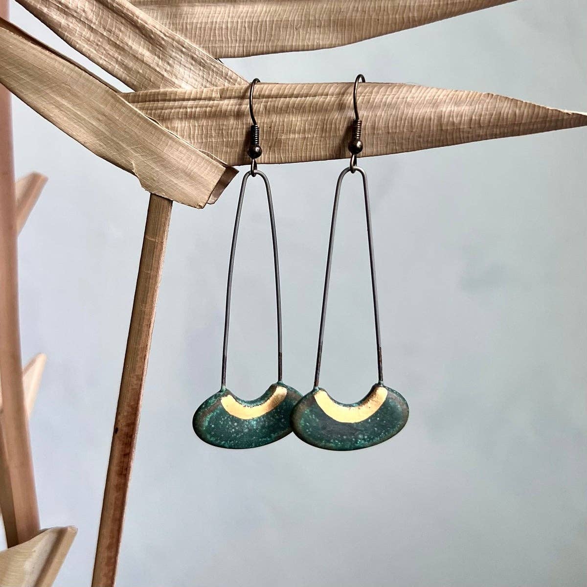 Patina Green Cut Oval Earring