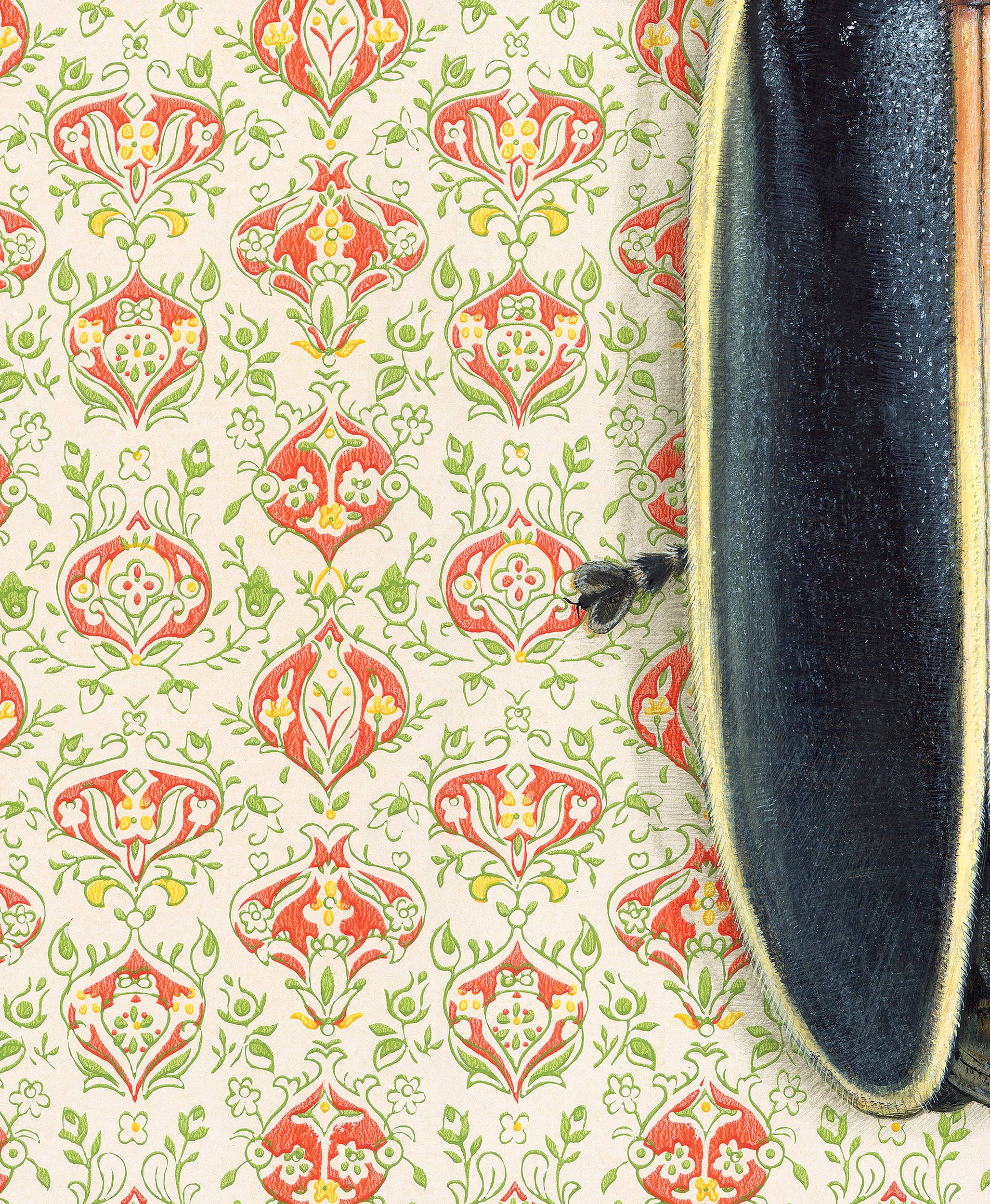 Goliath Beetle fine art print by Emily Uchytil, emphasizing the textured details of the beetle with a stylish vintage pattern.
