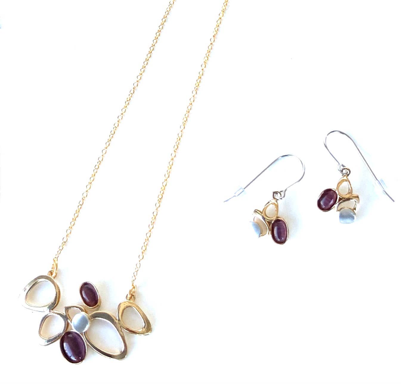 steel jewelry with purple gemstones