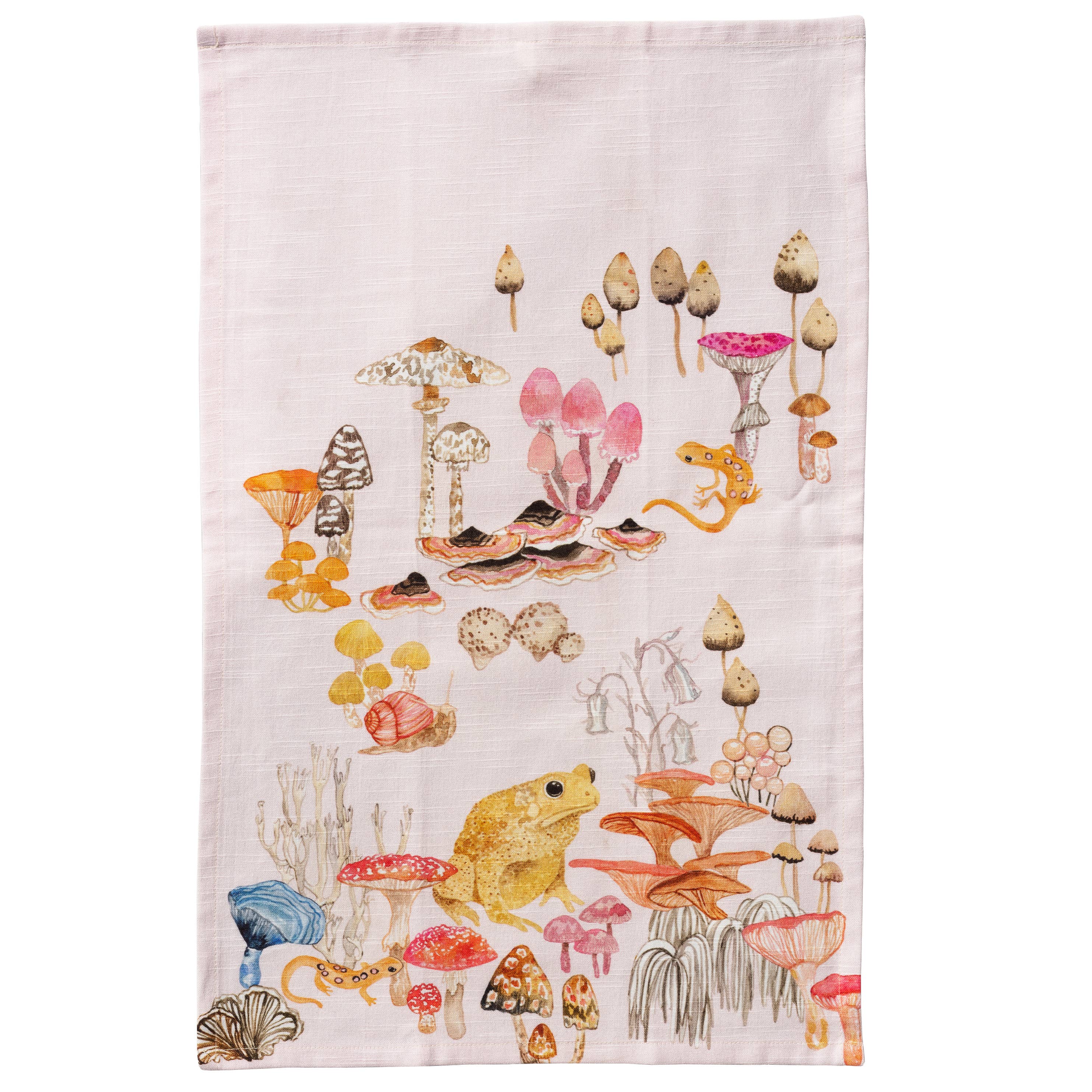 watercolor tea towel with amphibians