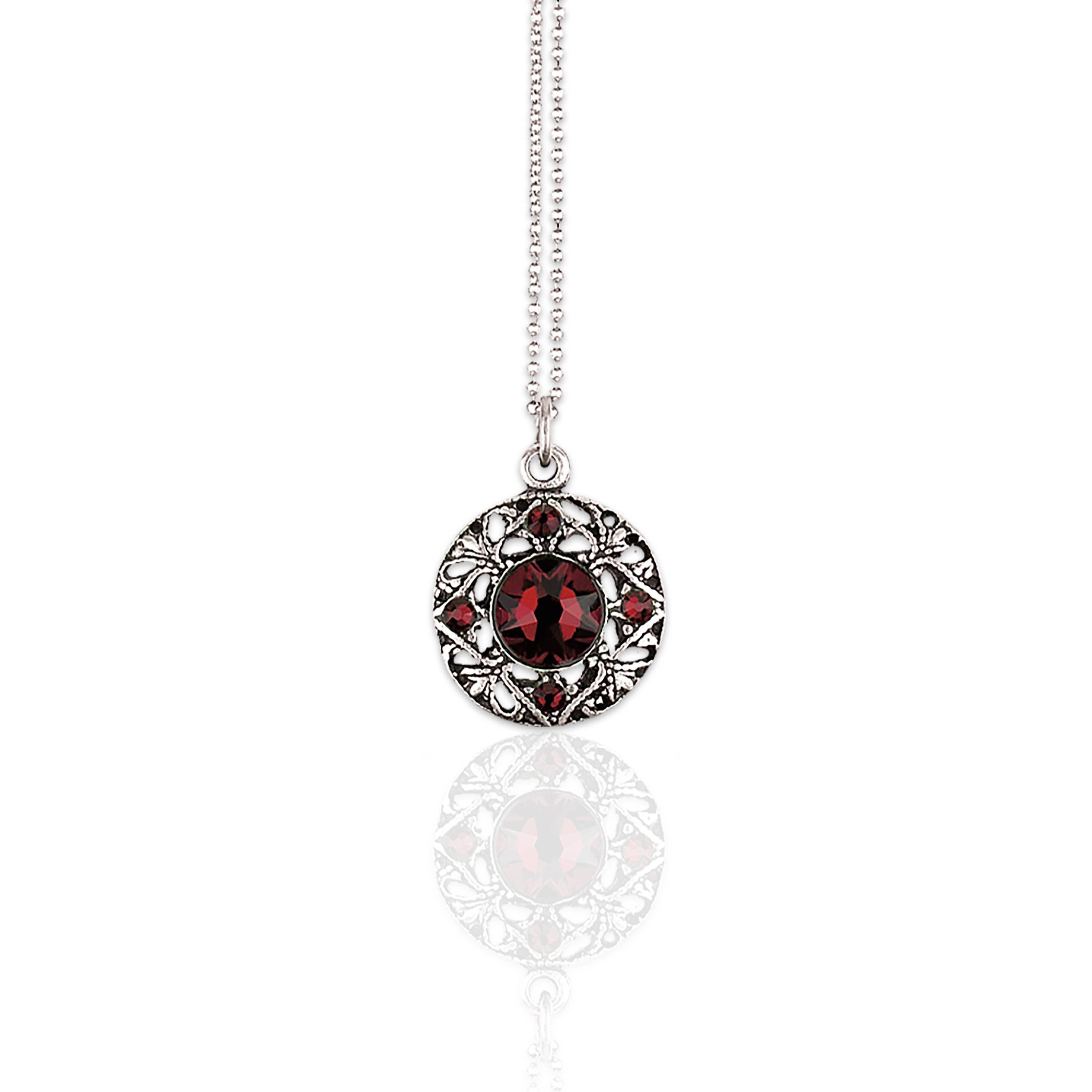 Silver Necklace with a red gemstone pendant 