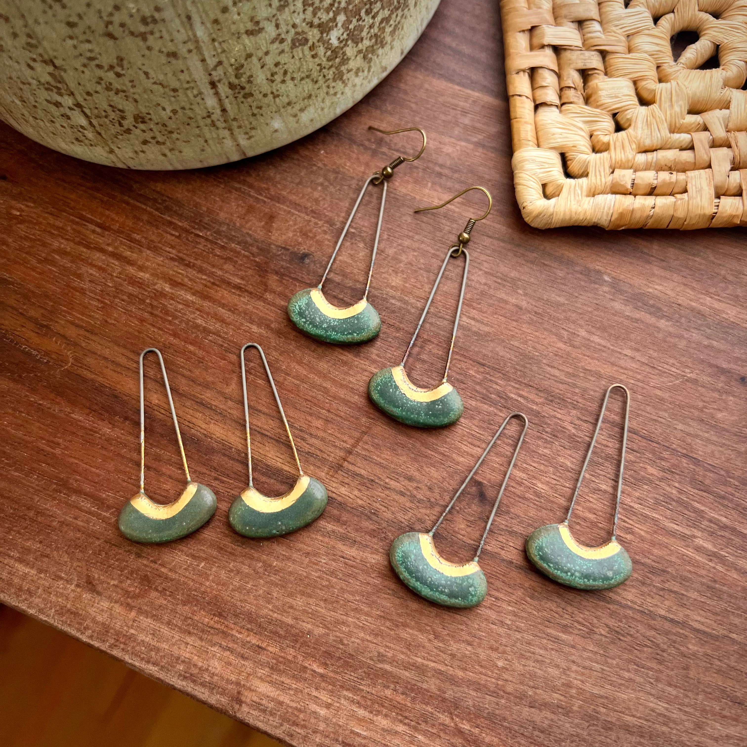 Patina Green Cut Oval Earring
