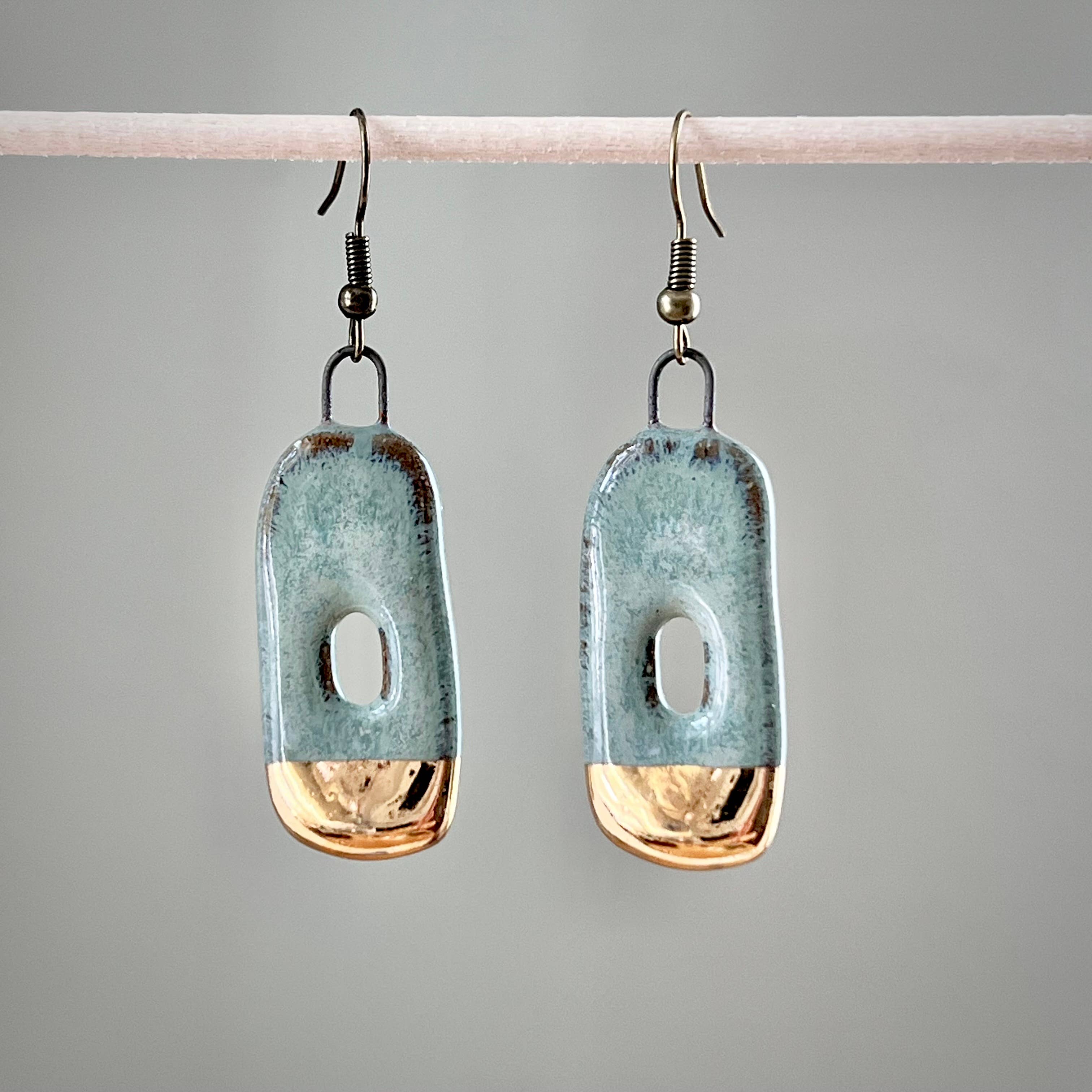 Turquoise Gold Dipped Abstract Hoop Ceramic Earrings