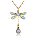 Light Blue Pastel Dream Dragonfly Crystal Drop Necklace featuring delicate iridescent wings and a crystal drop accent, showcasing artisan craftsmanship and vintage elegance.