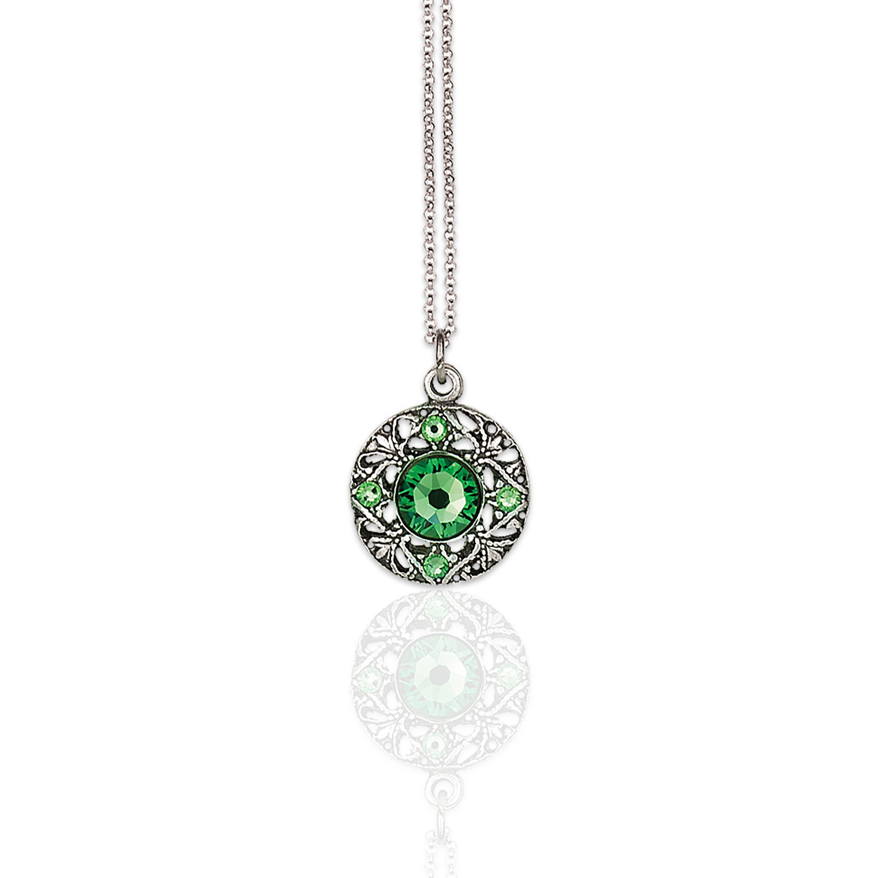 Silver Necklace with a green gemstone pendant 