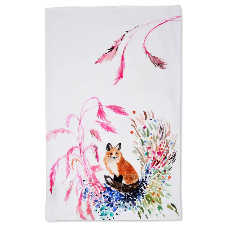 fox watercolor tea towel
