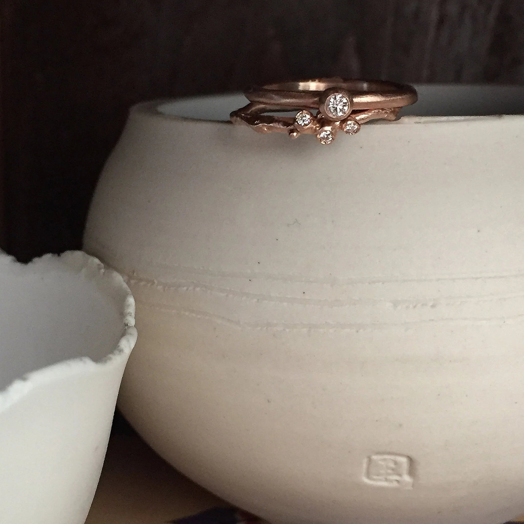 Rose gold ring with diamonds