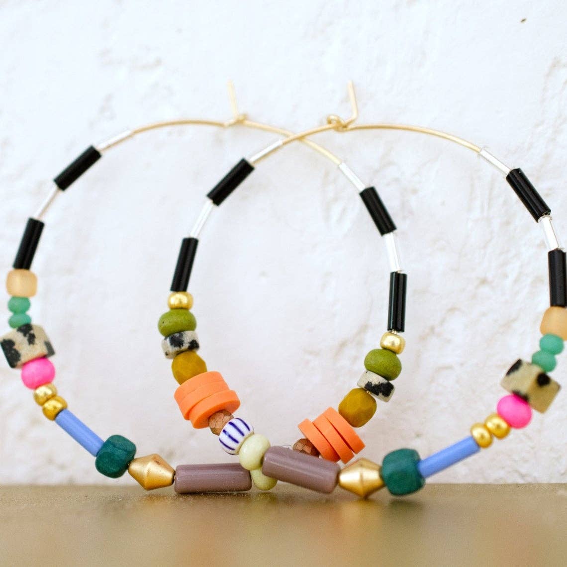 Colorful beaded Gold hoop earrings