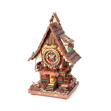 Cuckoo Clock DIY Wooden Puzzle by Hands Craft showcasing a whimsical fairy tale cottage design with intricate details.