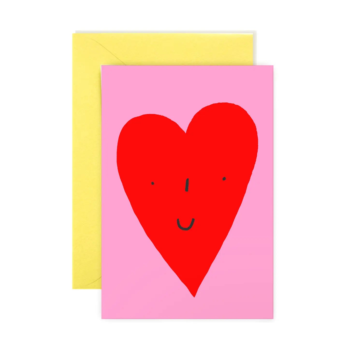 Bright red heart illustration on a pink background, featuring a smiling face, designed by Karen Schipper in the Mini Note Card Collection.