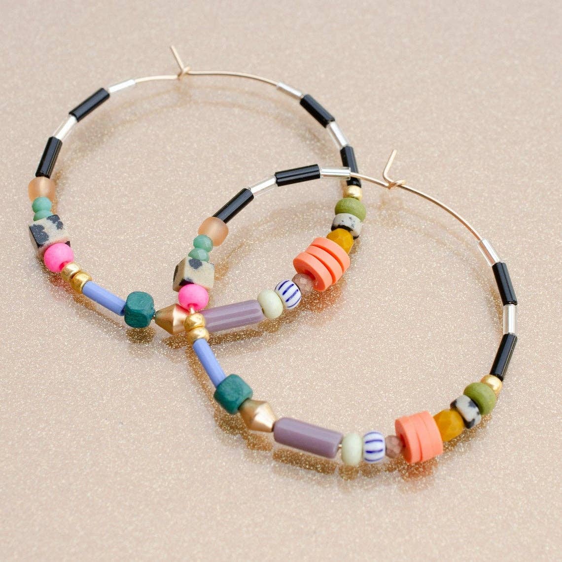 Colorful beaded Gold hoop earrings