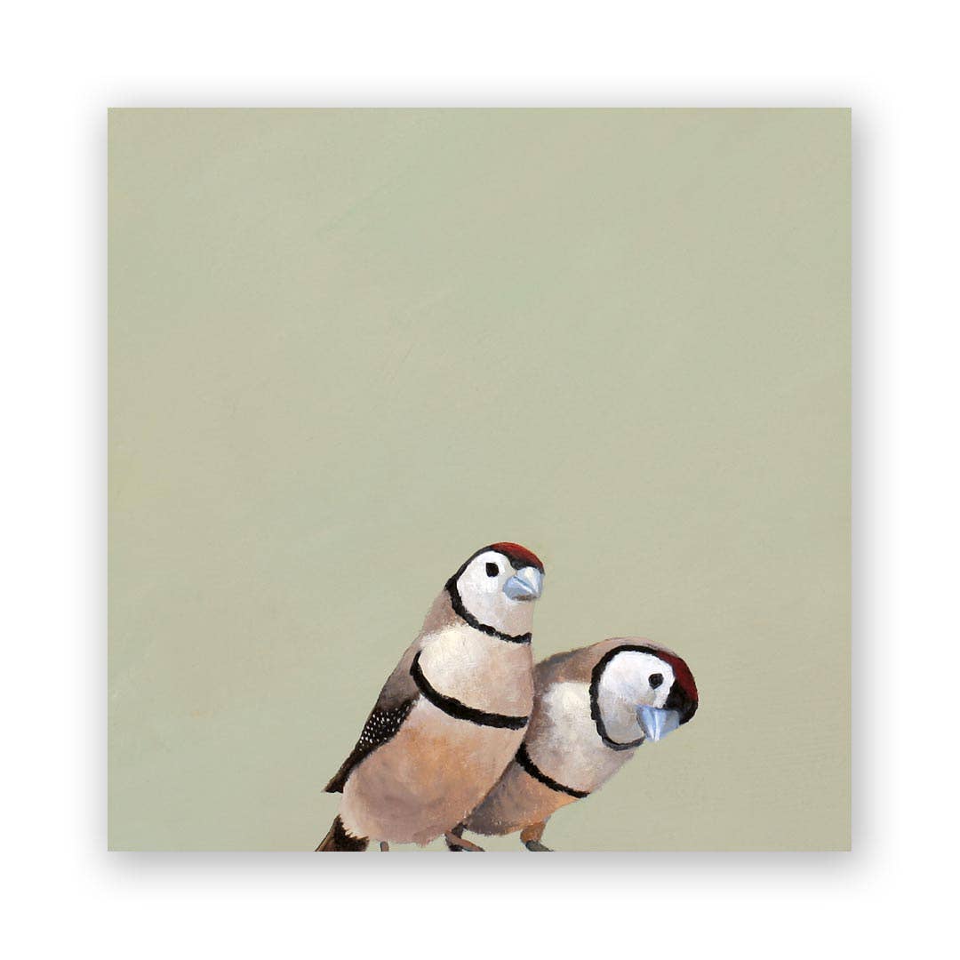 Owl Finch Pair Wall Art Decor | 8x8
