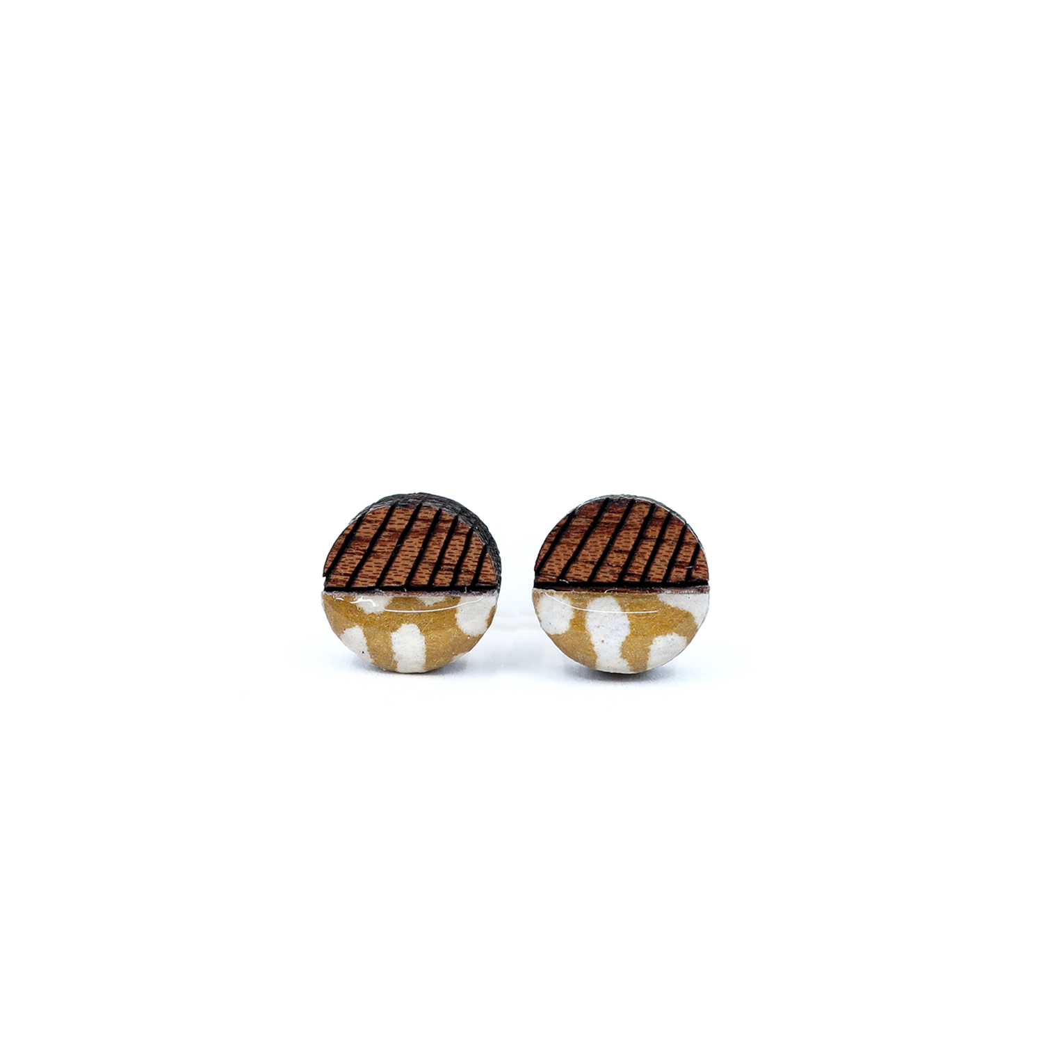 Mini geometric color block titanium studs made with Japanese Chiyogami paper, perfect for sensitive ears.