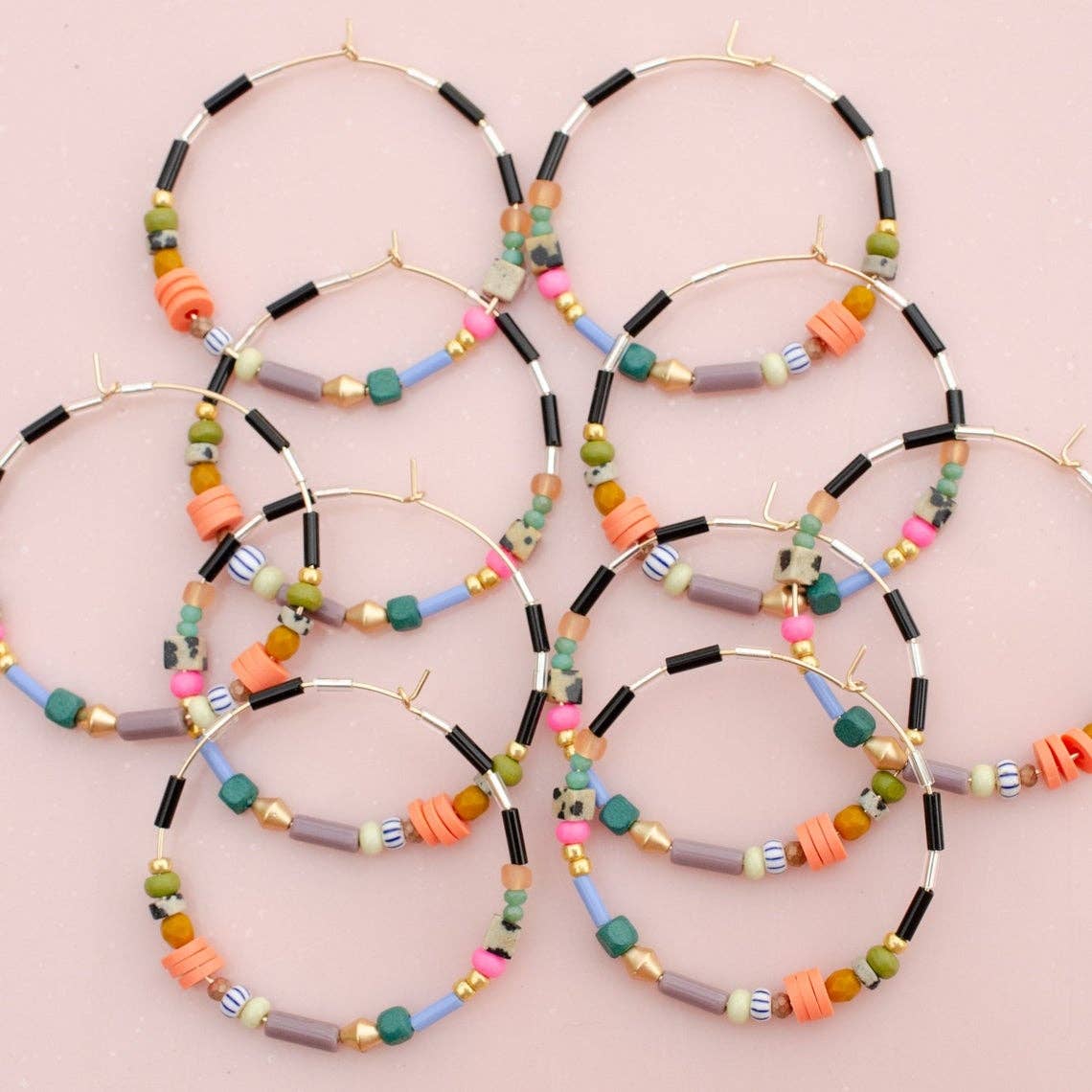 Multiple Colorful beaded Gold hoop earrings