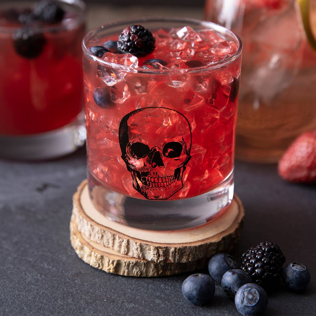 skull cocktail glass with ice