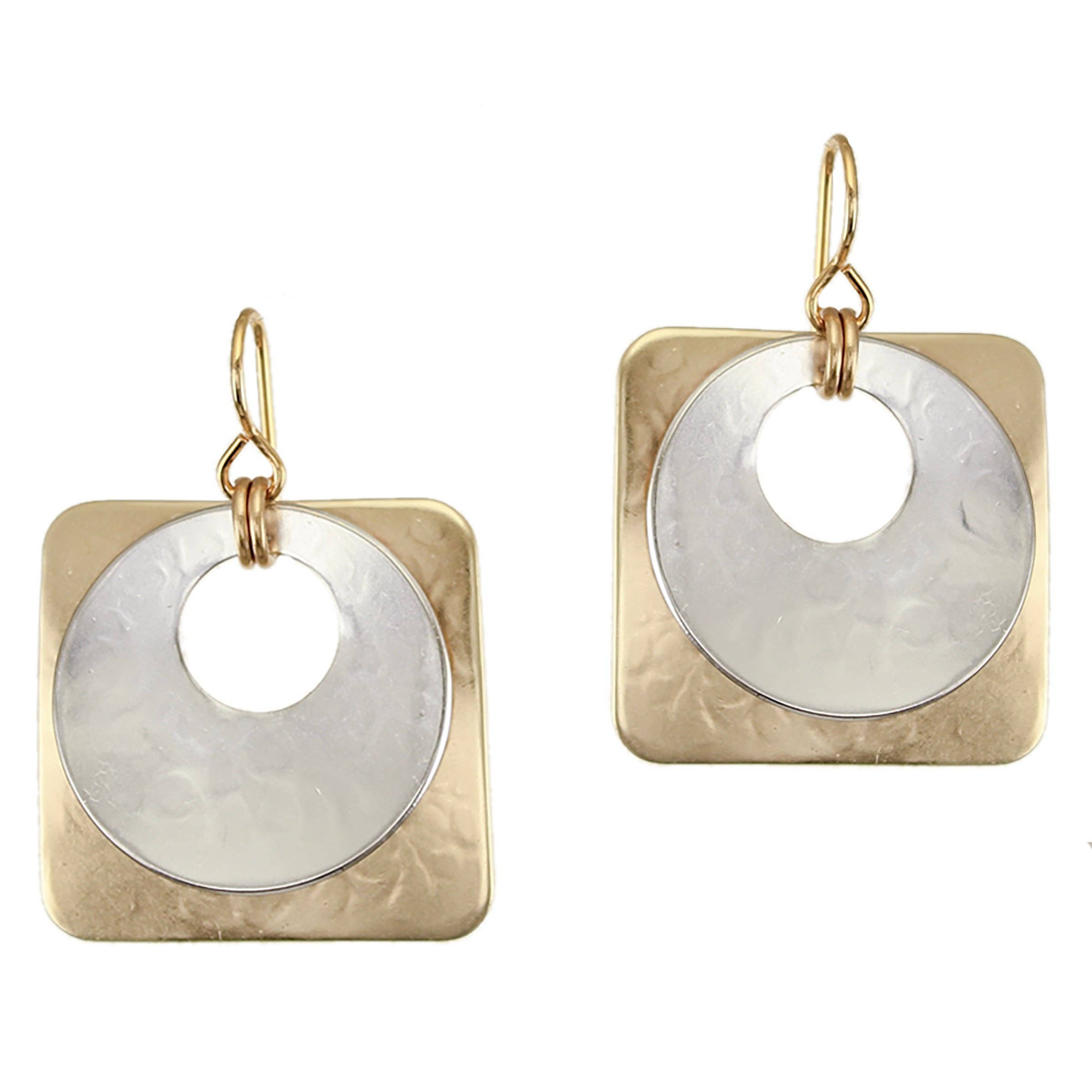 Large Cutout Disc with Square Square Wire Earrings by Marjorie Baer, handcrafted jewelry made in California