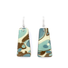 Close-up of blue and chocolate brown marble dangle modern earrings - Showcasing the artistic marbling detail and lightweight design for sensitive ears.
