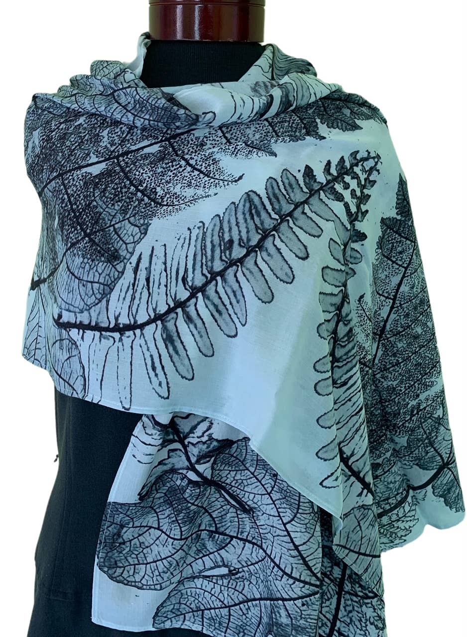 Classic Ferns cotton scarf by Nina J, limited-edition wearable art inspired by nature