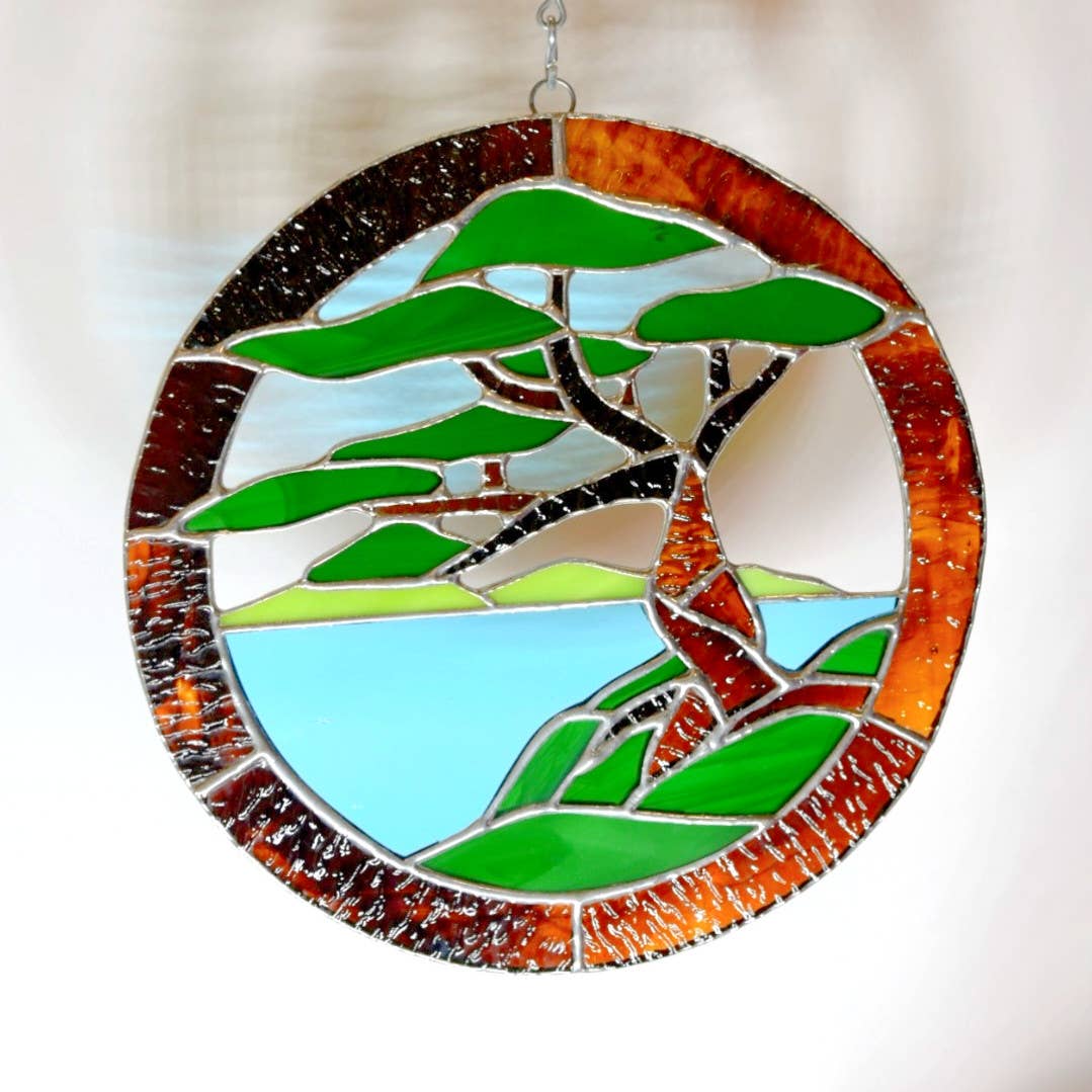 8" Stained Glass Cypress Tree Panel - Nature Decor