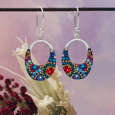 Stylish Crystal Oval Gondola Earrings from Mosaico Jewels, showcasing delicate craftsmanship with a sheen that catches the light beautifully.