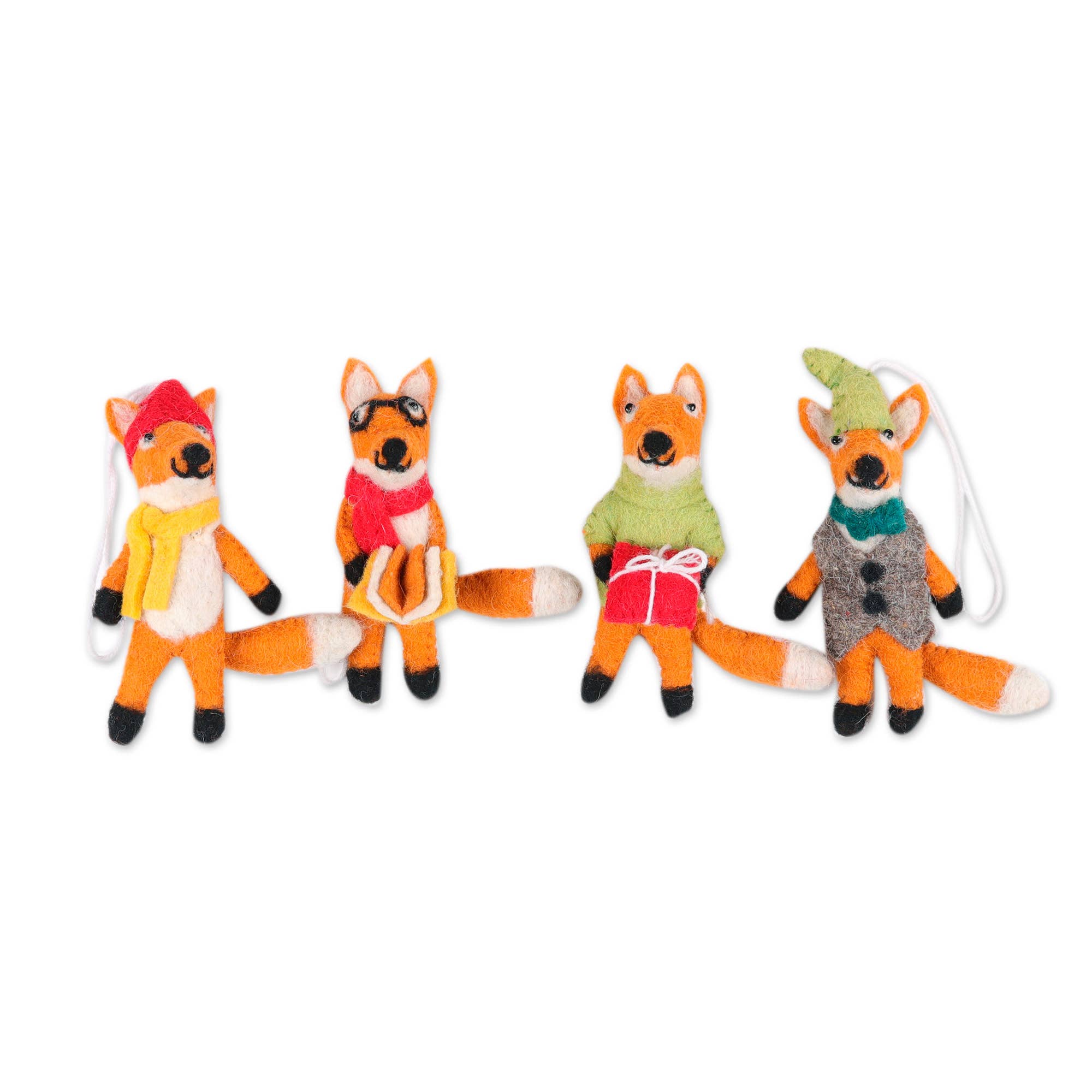 Novica Handmade Fantastic Foxes Felt Ornaments