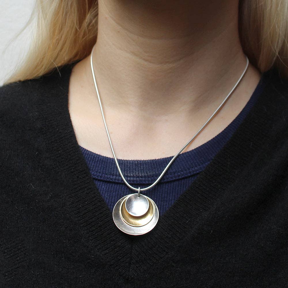Tiered and Layered Dished Discs Necklace by Marjorie Baer, handcrafted jewelry made in California