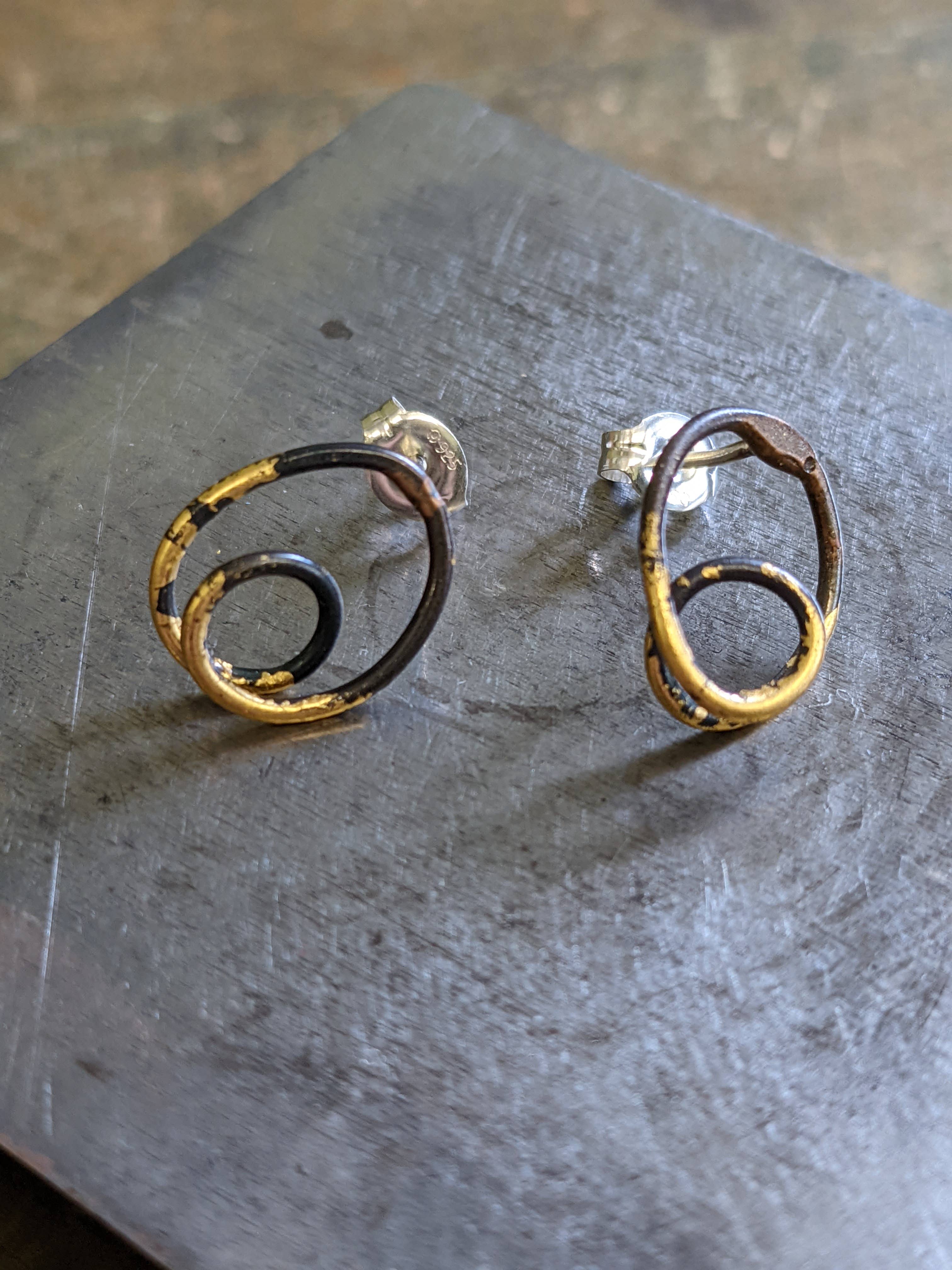Steel & Gold Coil Earrings