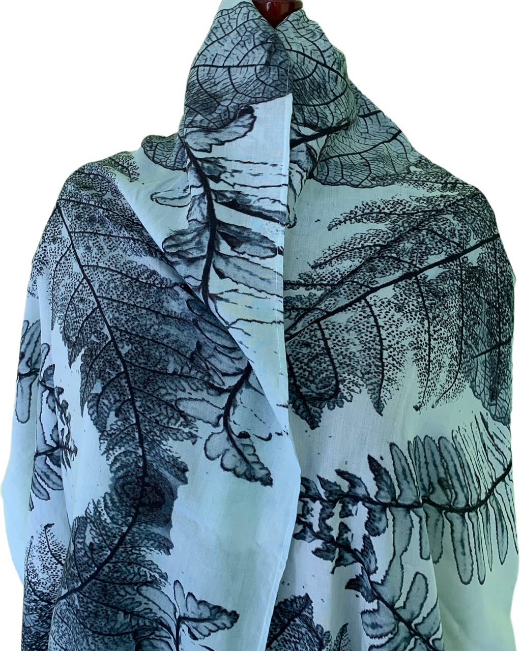 Classic Ferns cotton scarf by Nina J, limited-edition wearable art inspired by nature