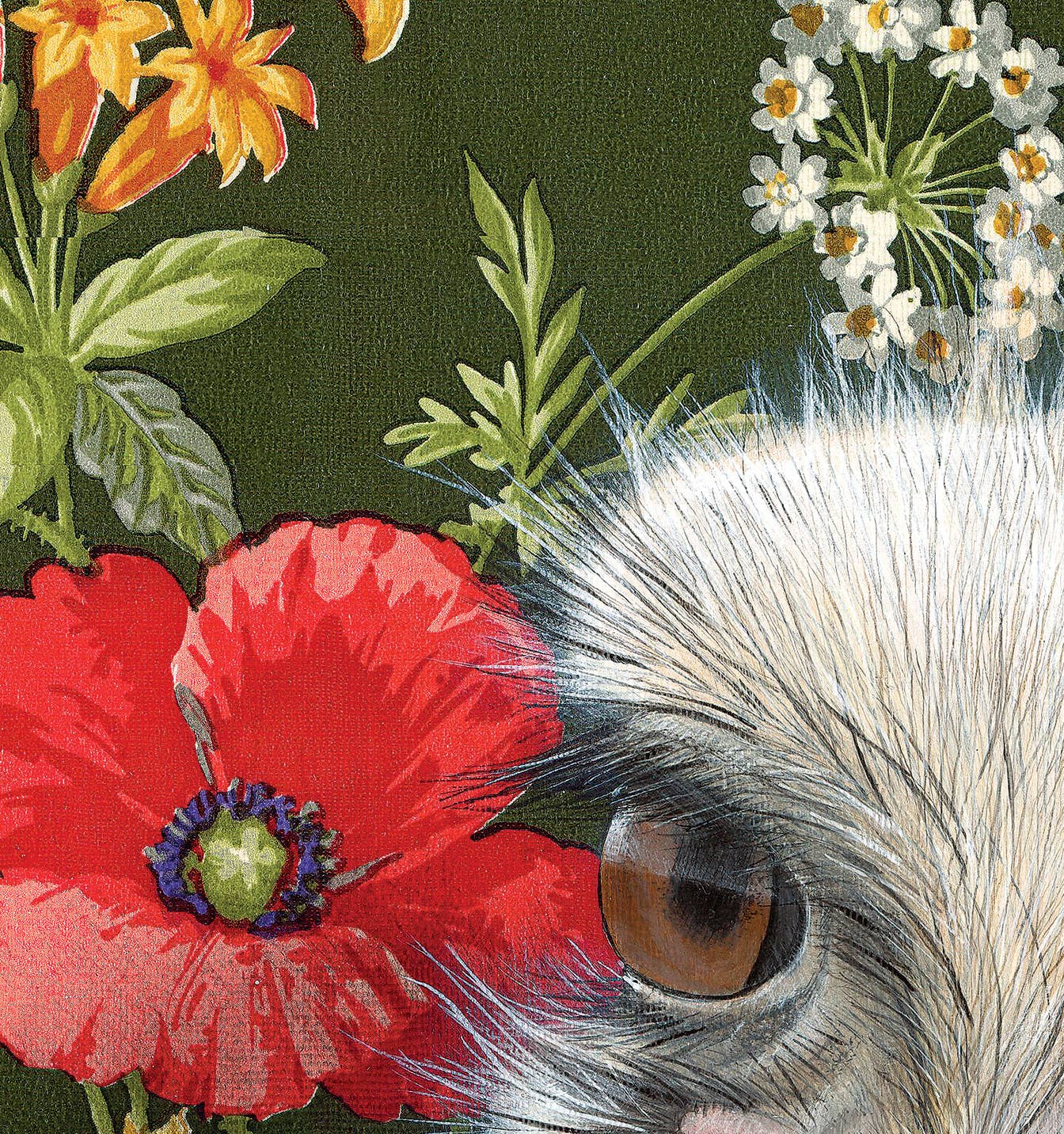 Detailed artwork of an ostrich amidst vibrant flowers, showcasing intricate details suitable for children's decor by Emily Uchytil, titled 'Ostrich - Fine Art Print'.
