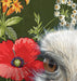 Detailed artwork of an ostrich amidst vibrant flowers, showcasing intricate details suitable for children's decor by Emily Uchytil, titled 'Ostrich - Fine Art Print'.