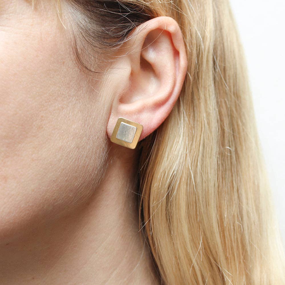 Stacked Squares Post Earrings by Marjorie Baer, handcrafted jewelry made in California