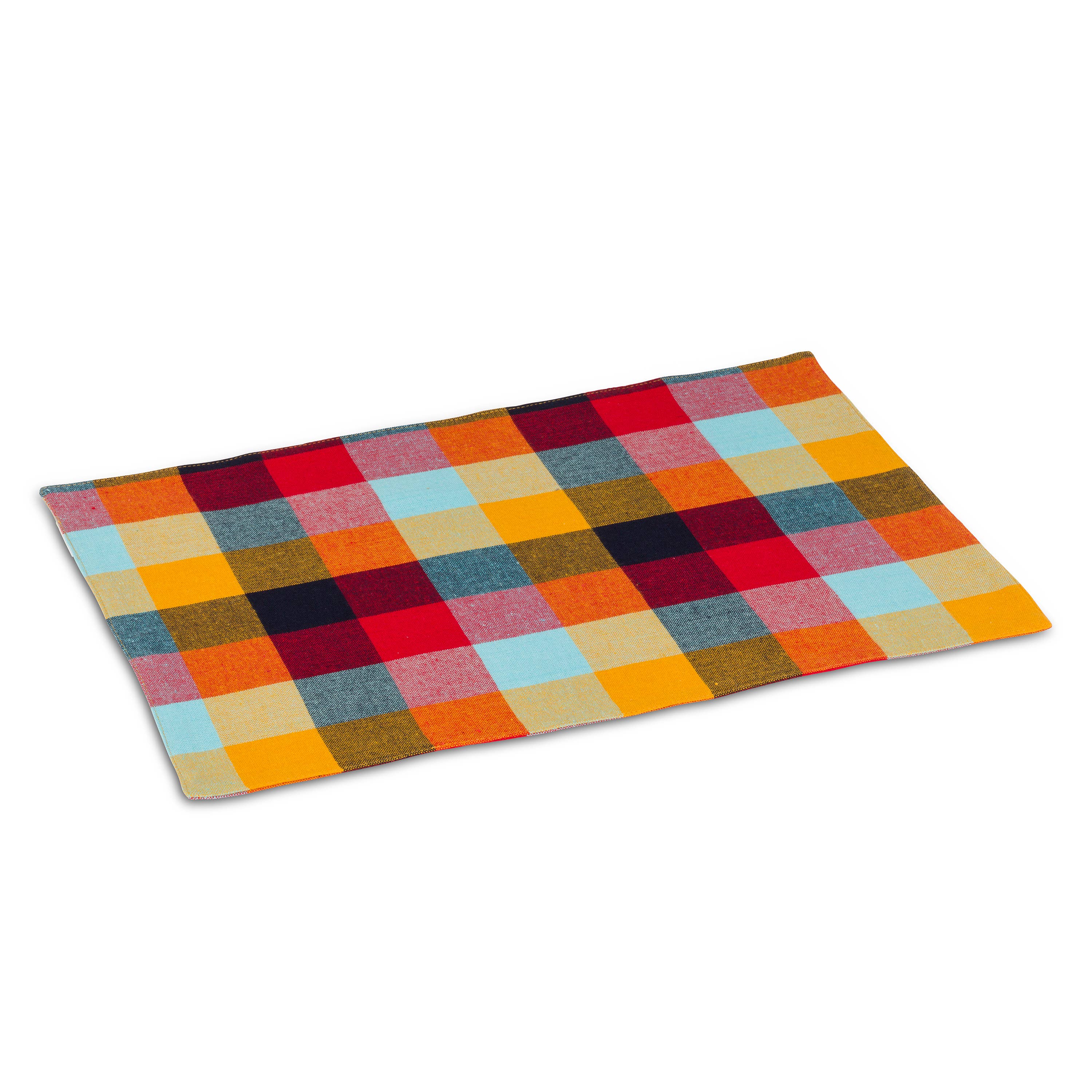 Madras Plaid Table Mat by Abbott, featuring a vibrant and contemporary gingham pattern in multiple hues, perfect for enhancing dining settings and easy to care for.