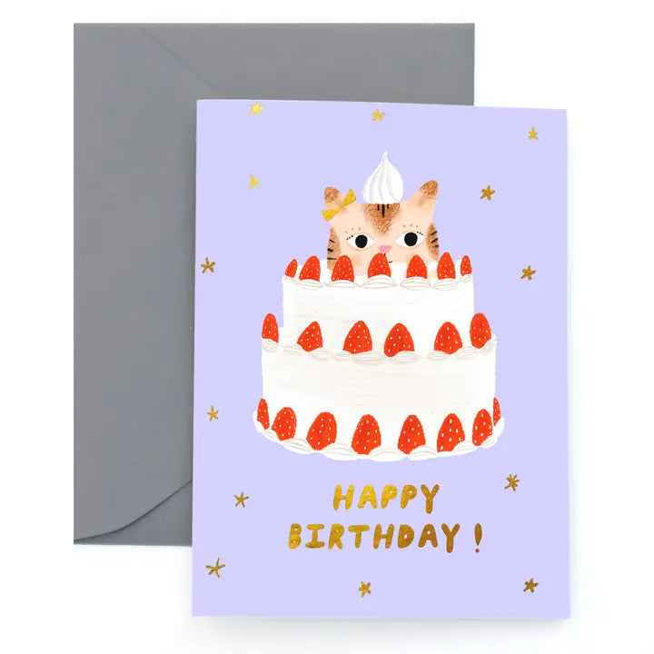 Happy birthday cat cake greeting card