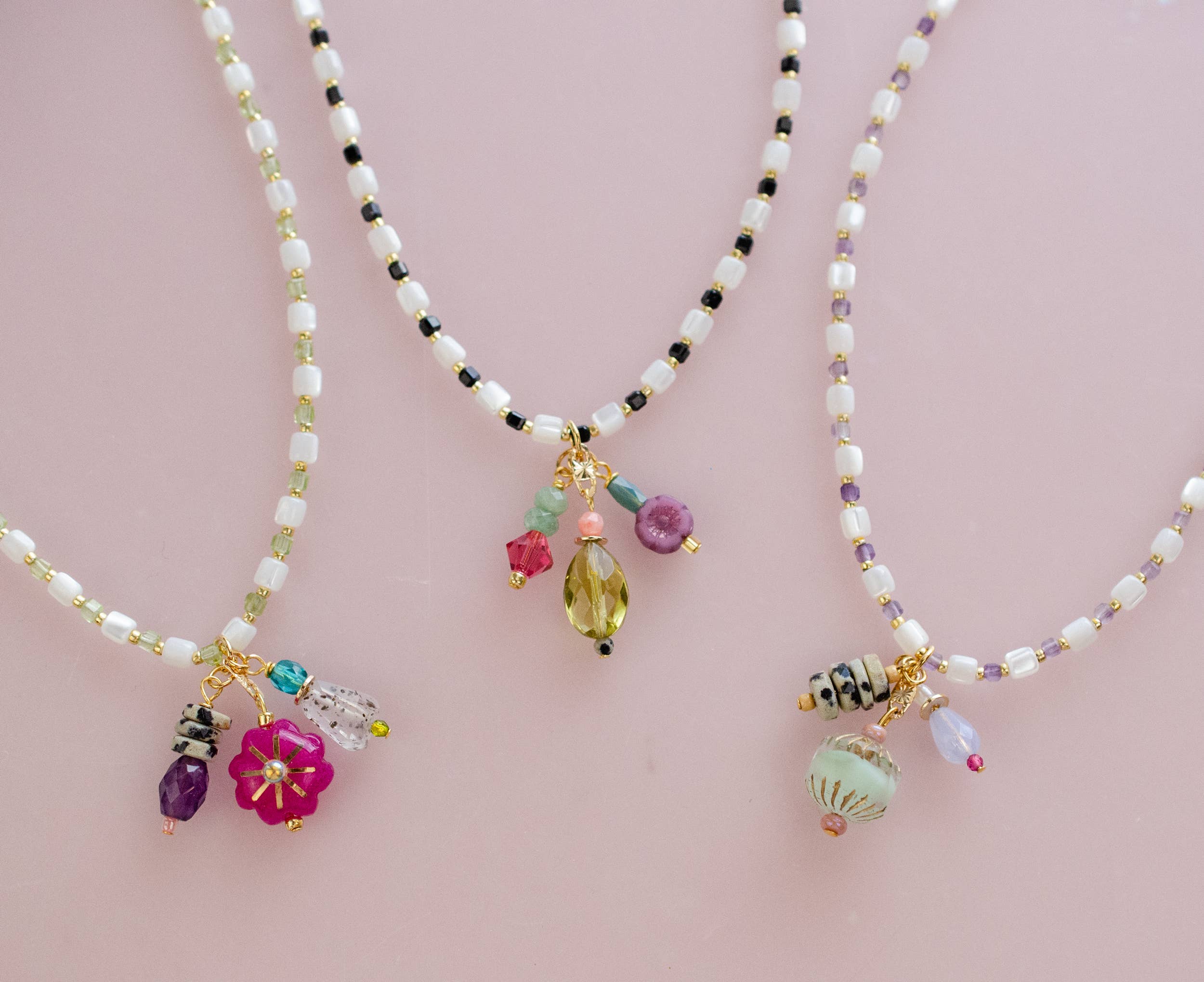 Beaded Chain and Colorful Charm Necklace
