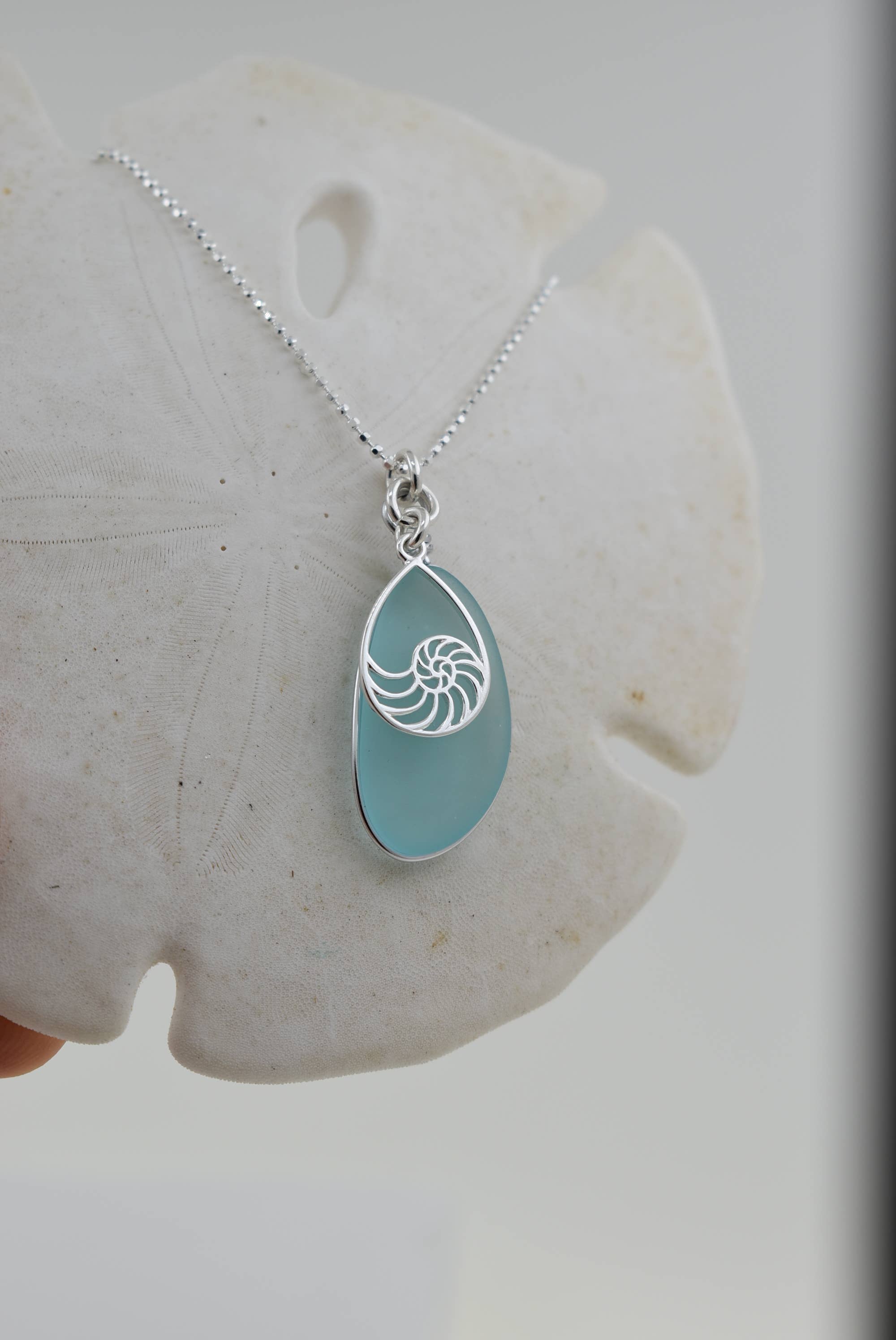 Eco Glass Nautilus Drop Necklace