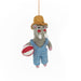 Felt hippo ornament in overalls and hat with a ball