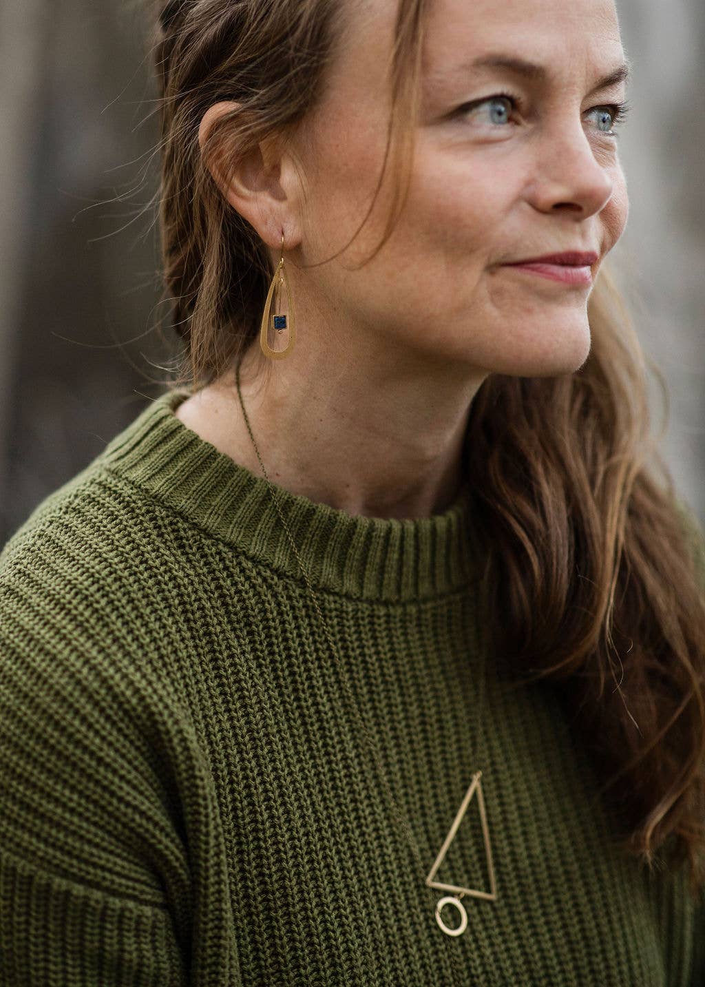 Lapis Drop Earring in Brass Teardrop