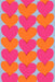 Playful hearts in pink and orange against a light blue background, included in the Art of Marimekko Postcard Box by Chronicle Books.