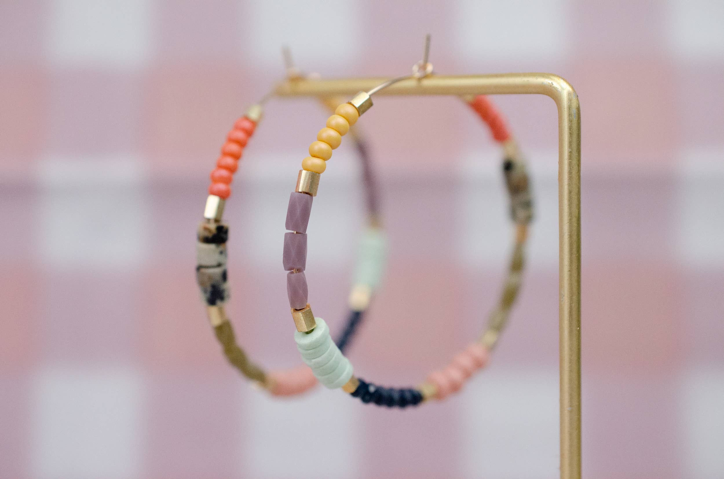 Colorful beaded Gold hoop earrings