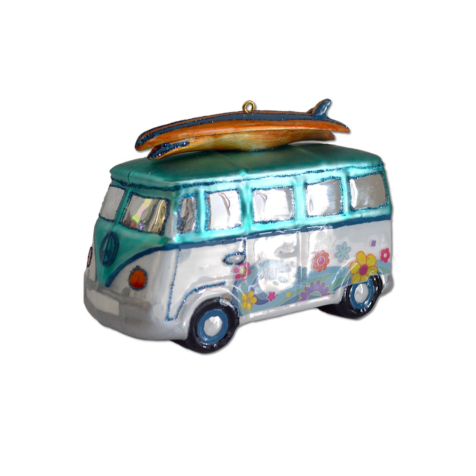 California Hippie Surf Van Glass Ornament