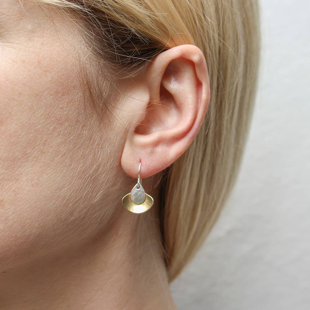 Close-up of Small Layered Teardrops Wire Earrings showcasing unique shapes in brass and silver, ideal for stylish accessorizing.