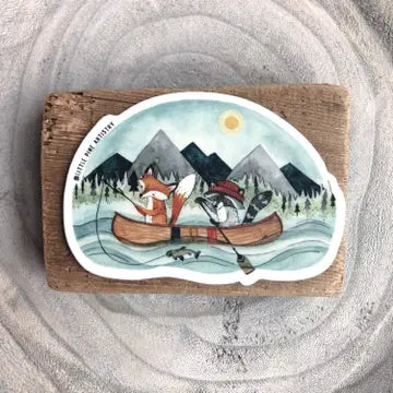 2 foxes on a kayak fishing sticker