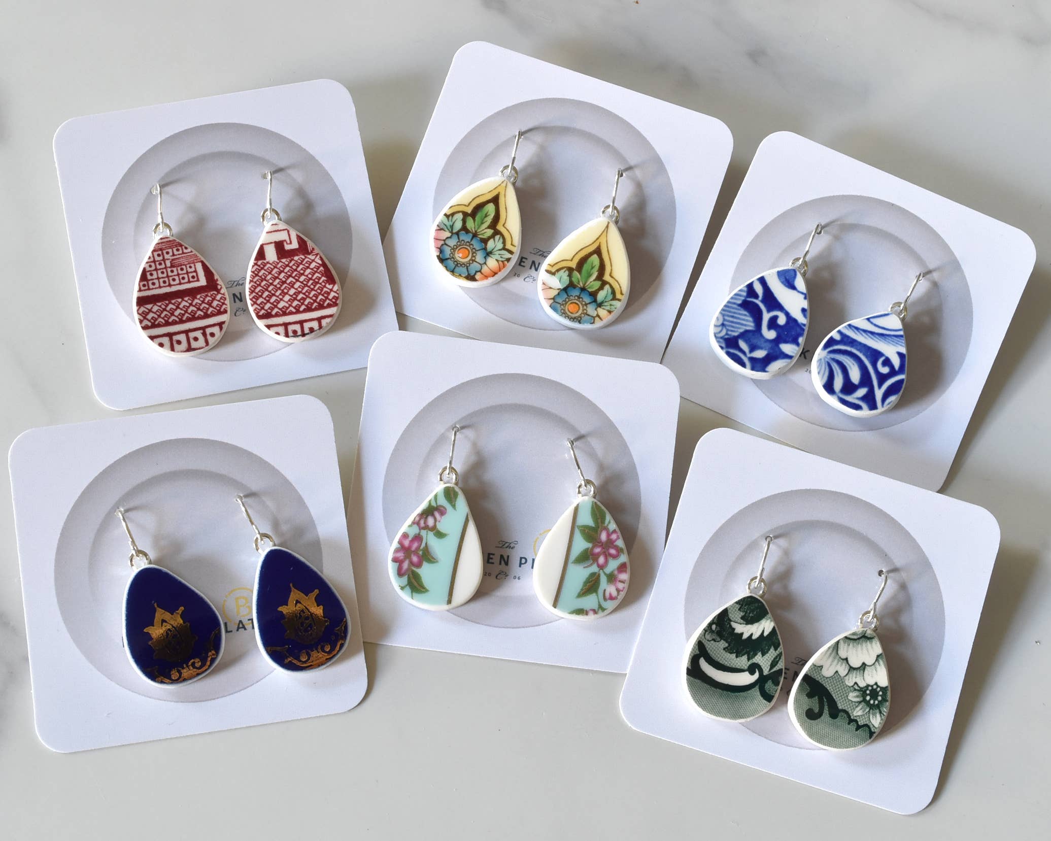 Broken Plate Dangle Earring - Teardrop Shape